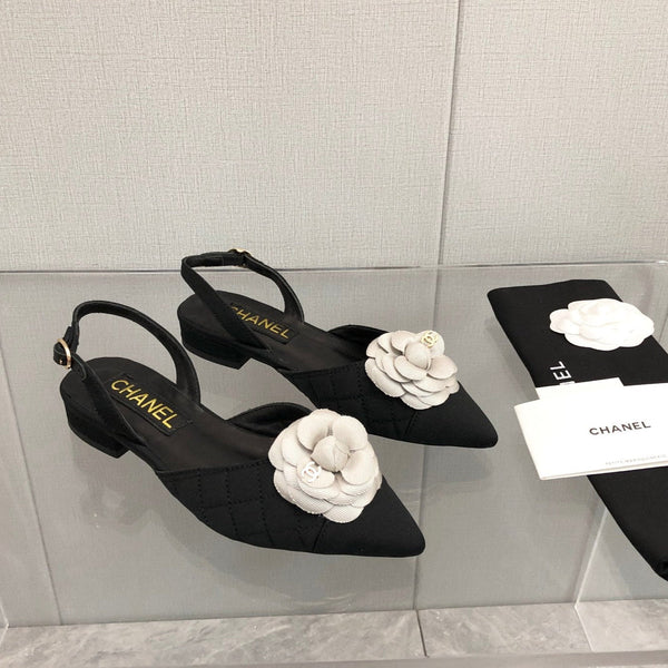 CC 25C 2CM Slingback Flats Tessuto Nero Bianco 213237