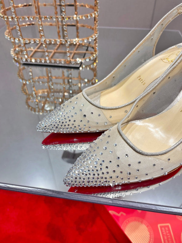 CL Pumps Follies Strass 70mm Rete Bianca