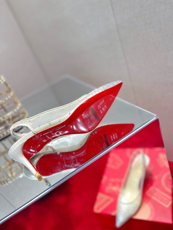 CL Pumps Follies Strass 70mm Rete Bianca