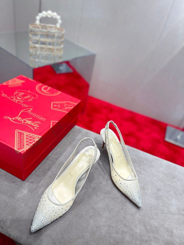 CL Pumps Follies Strass 70mm Rete Bianca