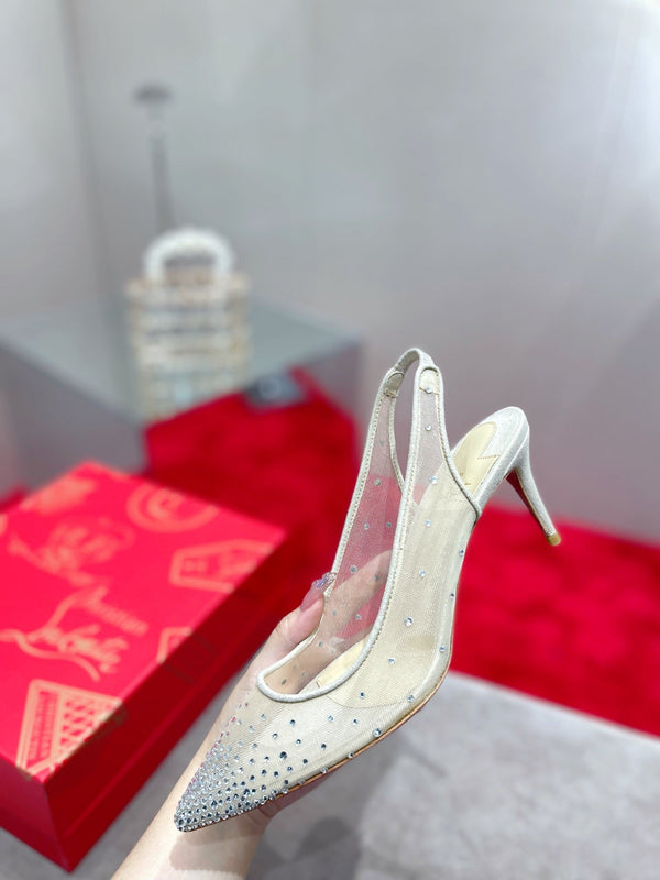 CL Pumps Follies Strass 70mm Rete Bianca