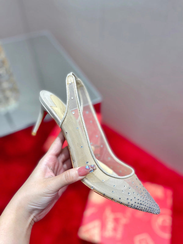 CL Pumps Follies Strass 70mm Rete Bianca