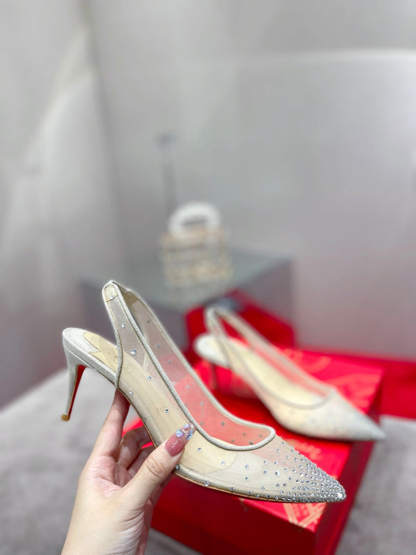 CL Pumps Follies Strass 70mm Rete Bianca