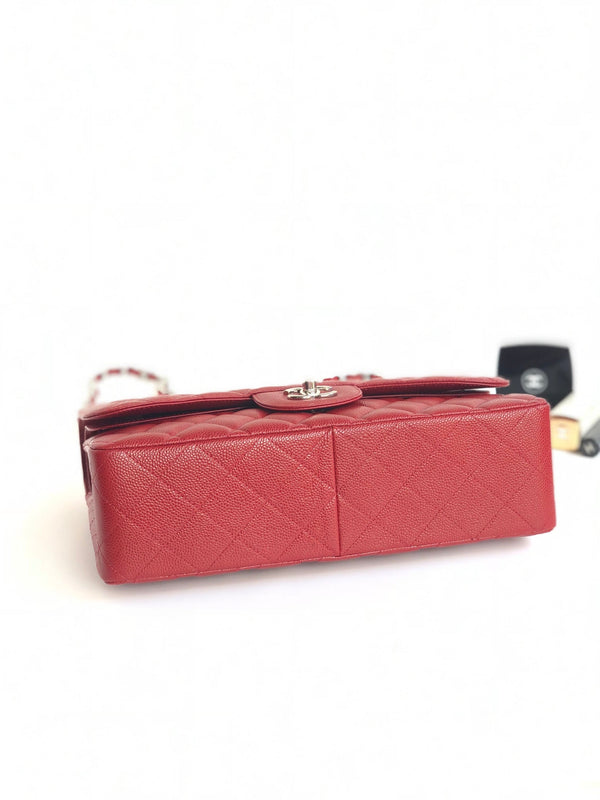 FLAP BAG JUMBO 30CM RED CAVIAR SILVER HARDWARE