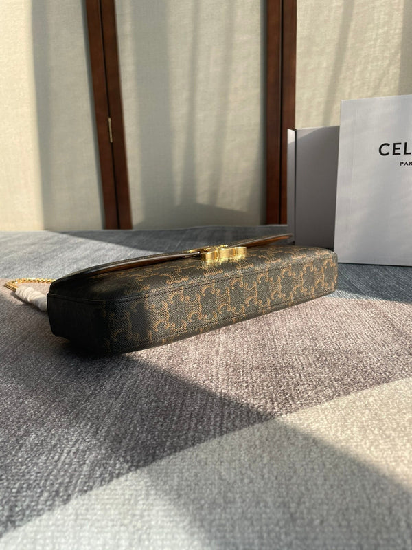 BORSA A TRACOLLA CON CATENA CLAUDE 33 IN TELA TRIOMPHE NERA CON FERRAMENTA ORO