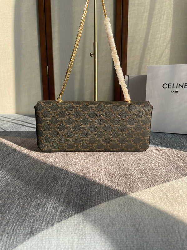 BORSA A TRACOLLA CON CATENA CLAUDE 33 IN TELA TRIOMPHE NERA CON FERRAMENTA ORO