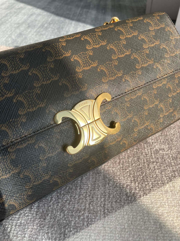 BORSA A TRACOLLA CON CATENA CLAUDE 33 IN TELA TRIOMPHE NERA CON FERRAMENTA ORO