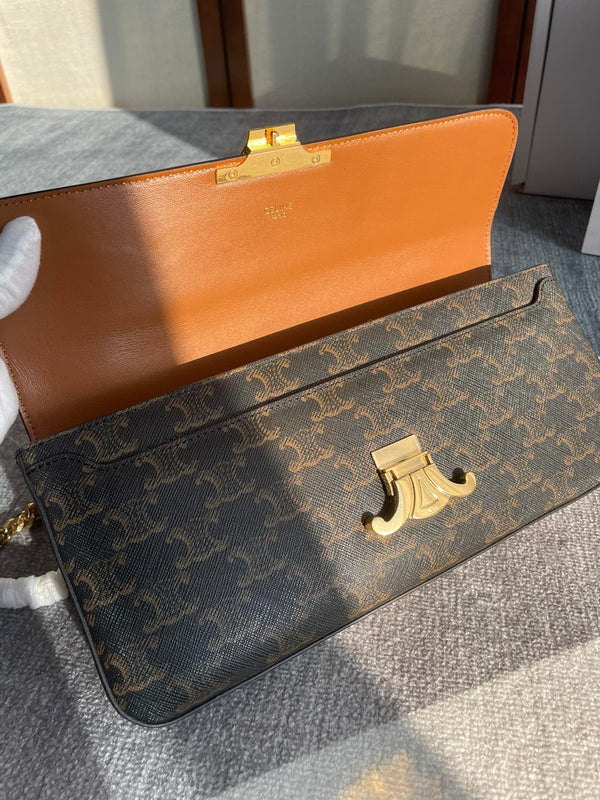 BORSA A TRACOLLA CON CATENA CLAUDE 33 IN TELA TRIOMPHE NERA CON FERRAMENTA ORO