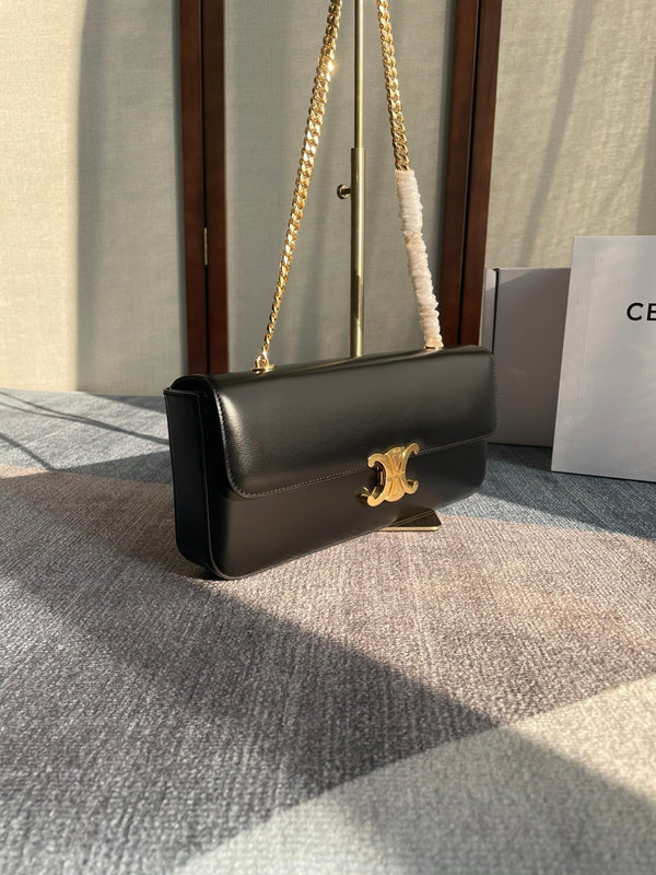 CHAIN SHOULDER BAG CLAUDE 33 IN BLACK CALFSKIN GOLD HARDWARE