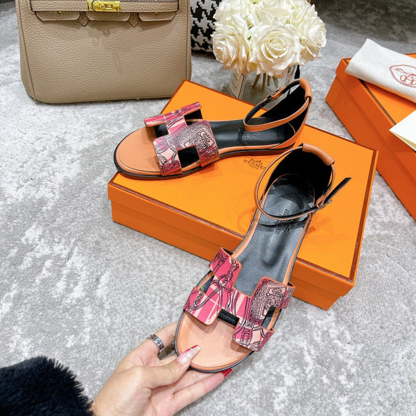 SANDALO SANTORINI IN PELLE DI VITELLO MIX NERO ROSA CHIARO CON FANTASIA