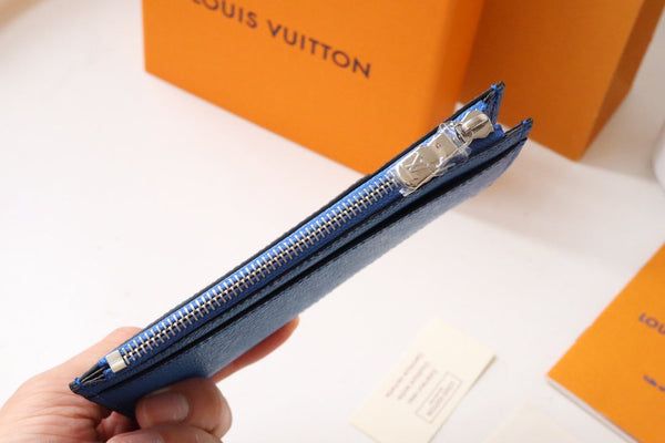 LV Marco Coin Card Holder Blue Gray Taiga Leather 182788