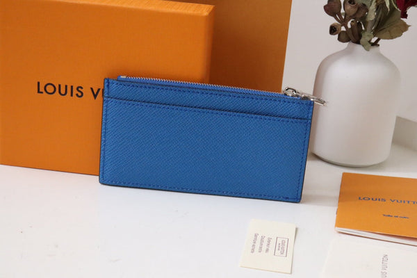 LV Marco Coin Card Holder Blue Gray Taiga Leather 182788
