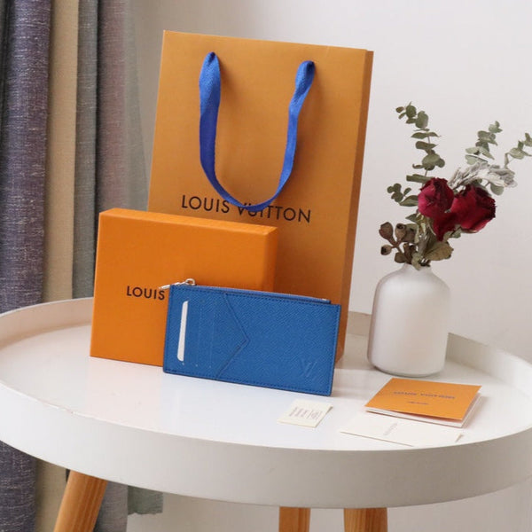 LV Marco Coin Card Holder Blue Gray Taiga Leather 182788