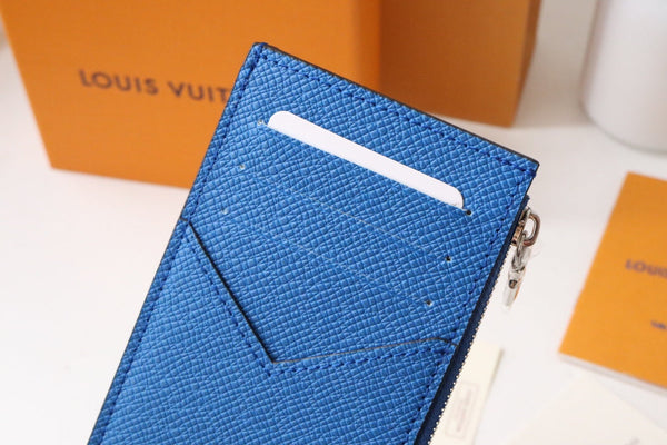 LV Marco Coin Card Holder Blue Gray Taiga Leather 182788