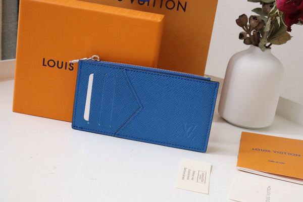 LV Marco Coin Card Holder Blue Gray Taiga Leather 182788