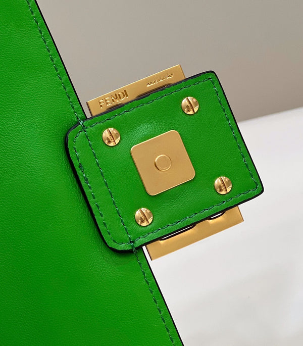 BAGUETTE WITH FF MOTIF 27 IN EMERALD GREEN SOFT LAMBSKIN GOLD HARDWARE