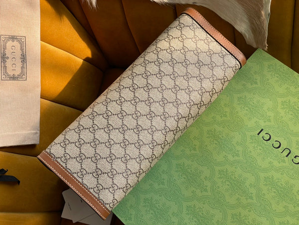 BORSA A TRACOLLA GG PADLOCK LARGE 35 IN TELA BEIGE E PELLE DI VITELLO MARRONE