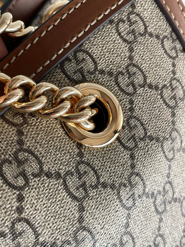 BORSA A TRACOLLA GG PADLOCK LARGE 35 IN TELA BEIGE E PELLE DI VITELLO MARRONE