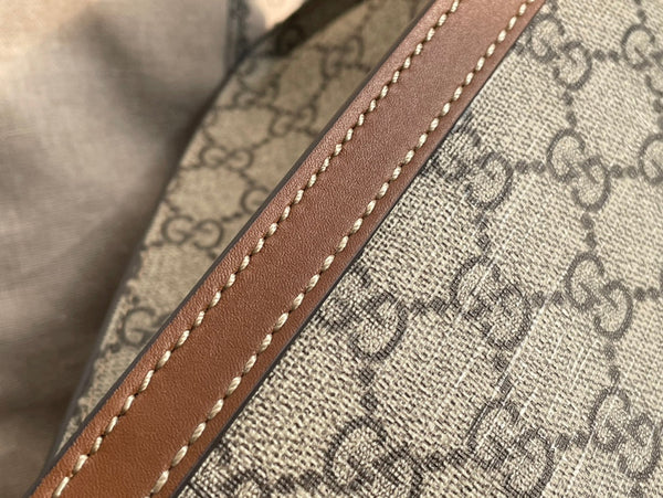 BORSA A TRACOLLA GG PADLOCK LARGE 35 IN TELA BEIGE E PELLE DI VITELLO MARRONE