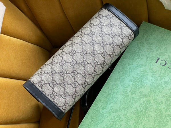 BORSA A TRACOLLA GG PADLOCK MEDIUM 26 IN TELA BEIGE E PELLE DI VITELLO NERA