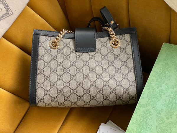 BORSA A TRACOLLA GG PADLOCK MEDIUM 26 IN TELA BEIGE E PELLE DI VITELLO NERA