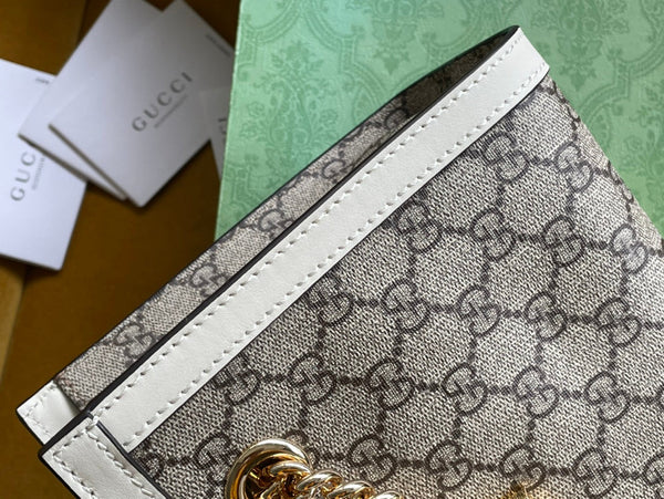 BORSA A TRACOLLA GG PADLOCK MEDIUM 26 IN TELA BEIGE E PELLE DI VITELLO BIANCA