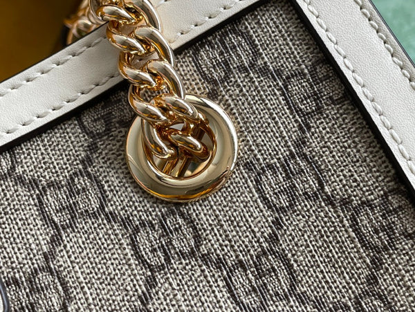 BORSA A TRACOLLA GG PADLOCK MEDIUM 26 IN TELA BEIGE E PELLE DI VITELLO BIANCA