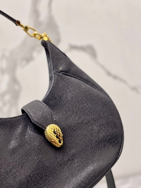 BVL Serpenti Ellipse Crossbody Bag 25cm Black Lambskin GHW 188344