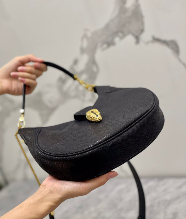 BVL Serpenti Ellipse Crossbody Bag 25cm Black Lambskin GHW 188344