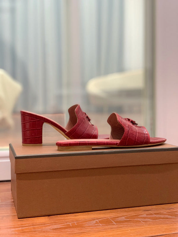 Summer Charms Sandals Mule Maroon Crocodile Pattern Pink Lambskin