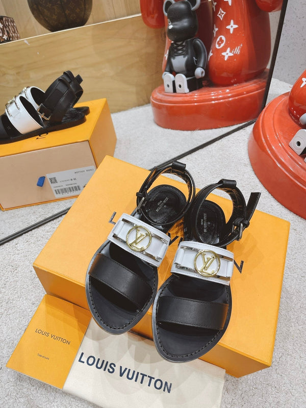 LV Academy Flat Sandal Black White Cowhide