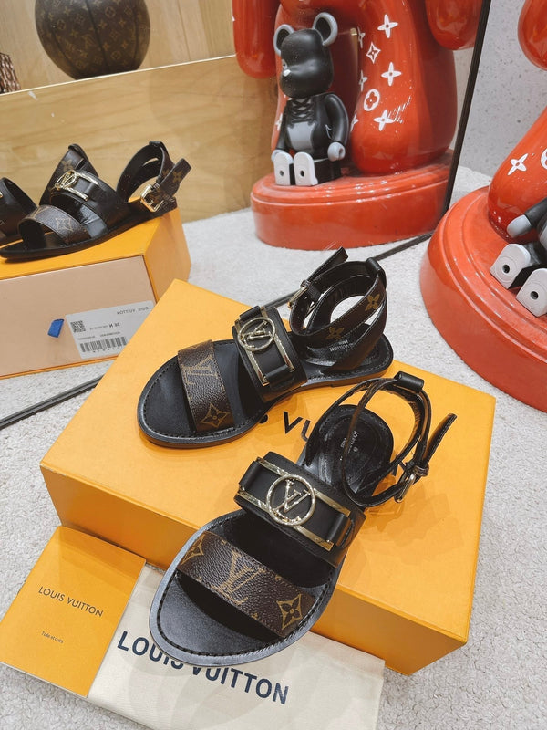 LV Academy Flat Sandal Brown Black Cowhide