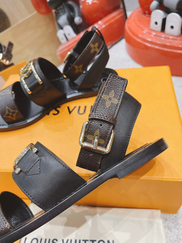 LV Academy Flat Sandal Brown Black Cowhide