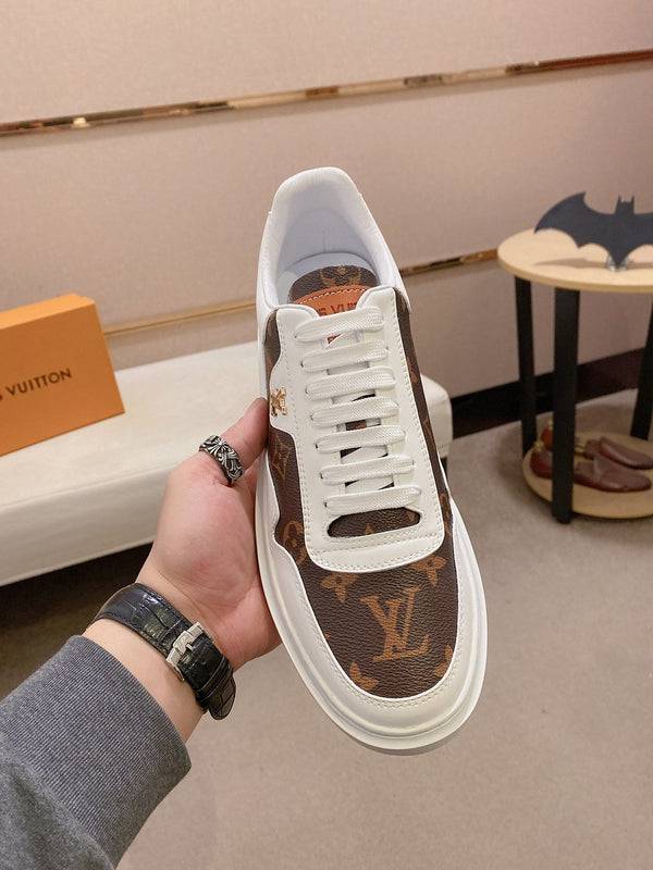 LV TRAINER IN WHITE MIX CHOCOLATE BROWN CALFSKIN
