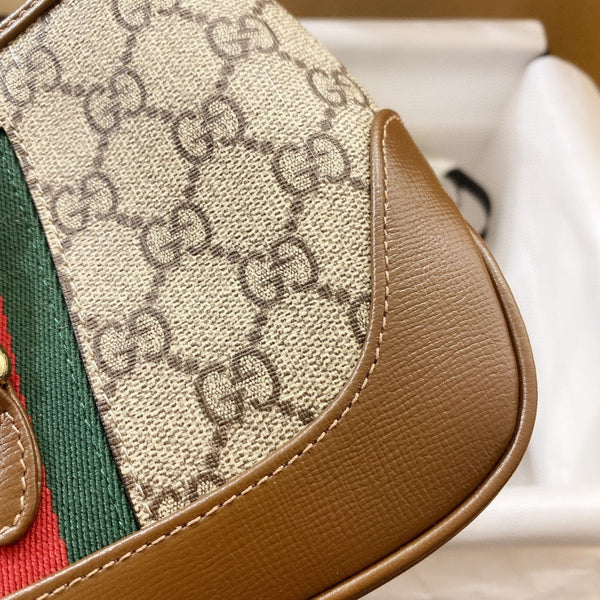 BORSA A TRACOLLA JACKIE 1961 MINI 19 IN TELA BEIGE E PELLE DI VITELLO MARRONE