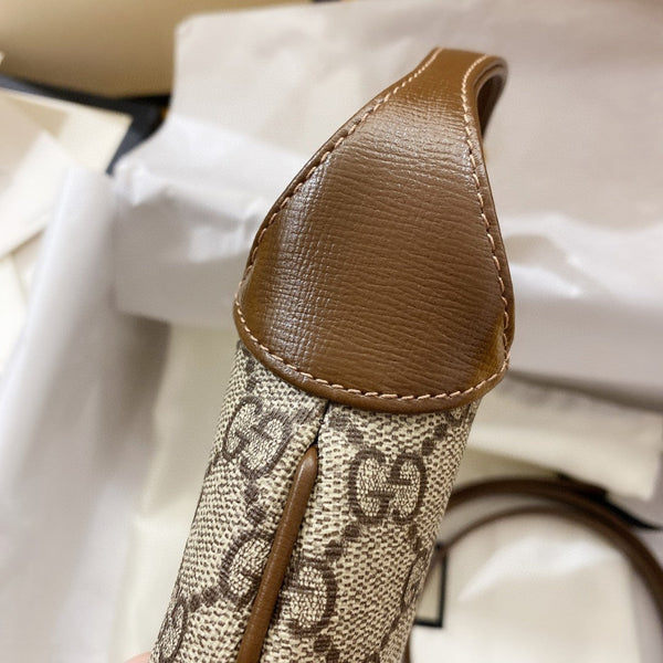 BORSA A TRACOLLA JACKIE 1961 MINI 19 IN TELA BEIGE E PELLE DI VITELLO MARRONE