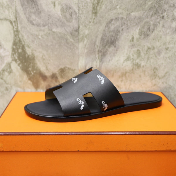 HM IZMIR SANDAL BLACK WITH WHITE ICON CALFSKIN