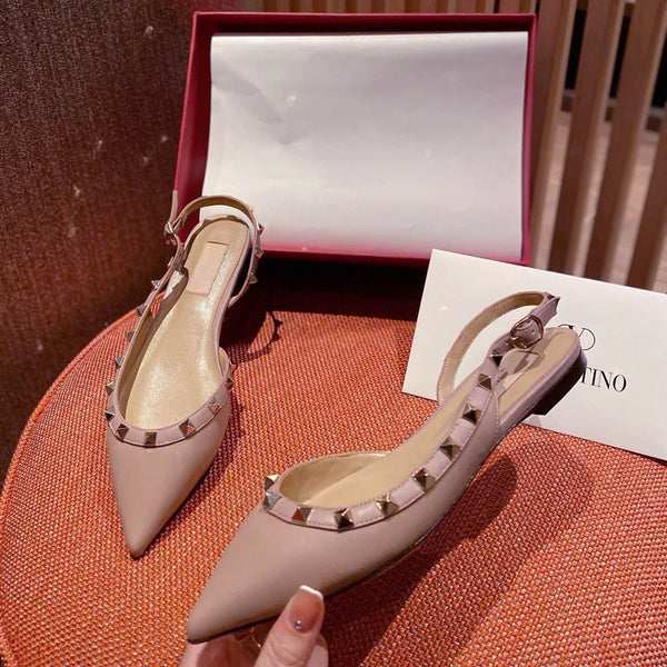 Rockstud Slingback Ballerina Flats Rose Cannelle Leather