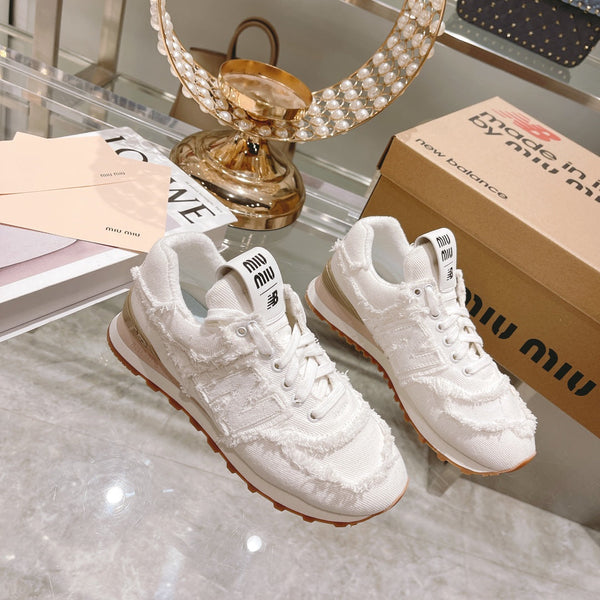 MIU MIU x New Balance 574 Sneakers White Canvas Denim 498913