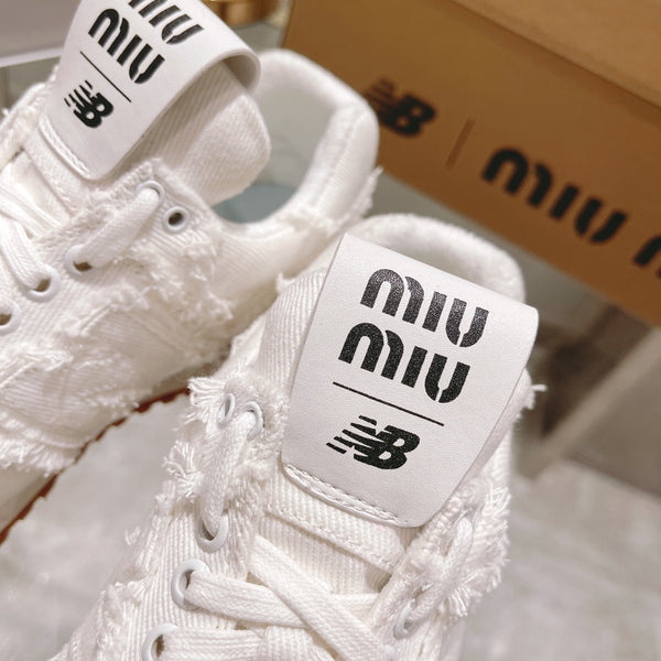 MIU MIU x New Balance 574 Sneakers White Canvas Denim 498913