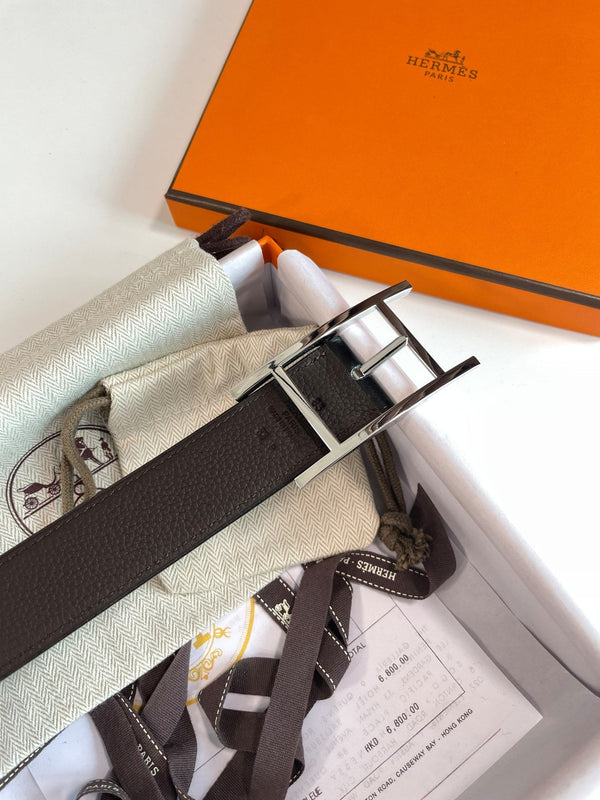 HM Silver Quentin Reversible 32mm Belt Black Chocolate Leather 187794