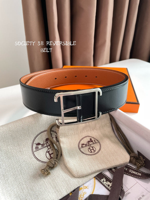 HM Society 38mm Reversible Belt Black Brown Leather 187792