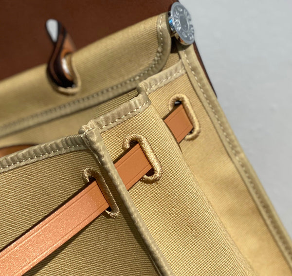 Herbag 31 Toile Beige Canvas Gold Cowhide Leather