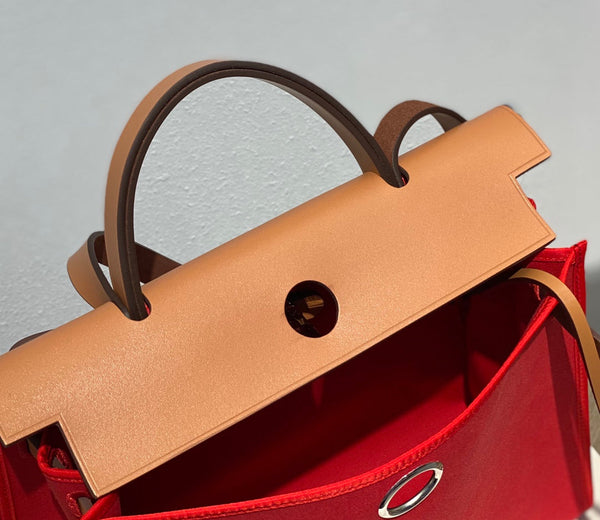 Herbag 31 Toile Red Canvas Gold Cowhide Leather
