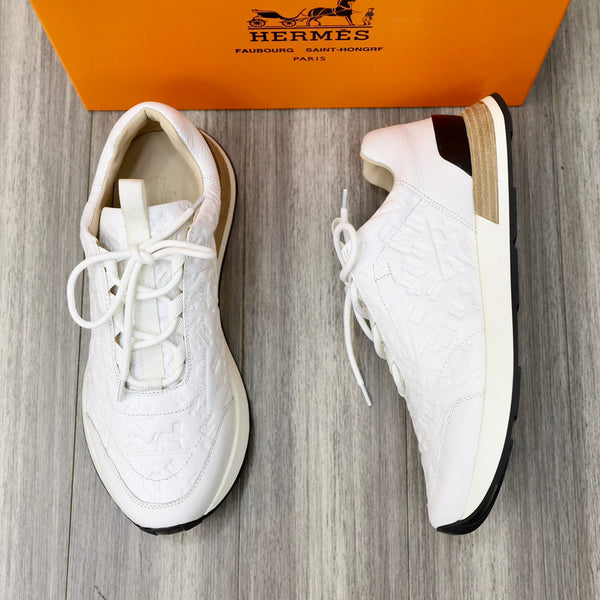 SNEAKER HM EMBOSSED ICON IN PELLE DI VITELLO BIANCA