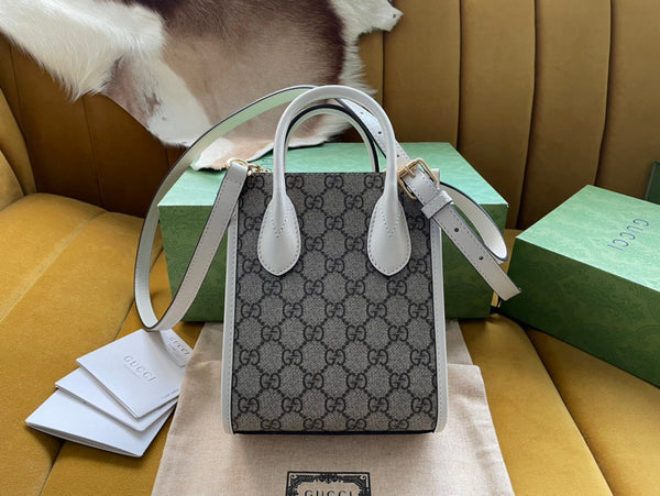 MINI TOTE  20 BAG IN BEIGE CANVAS AND WHITE CALFSKIN