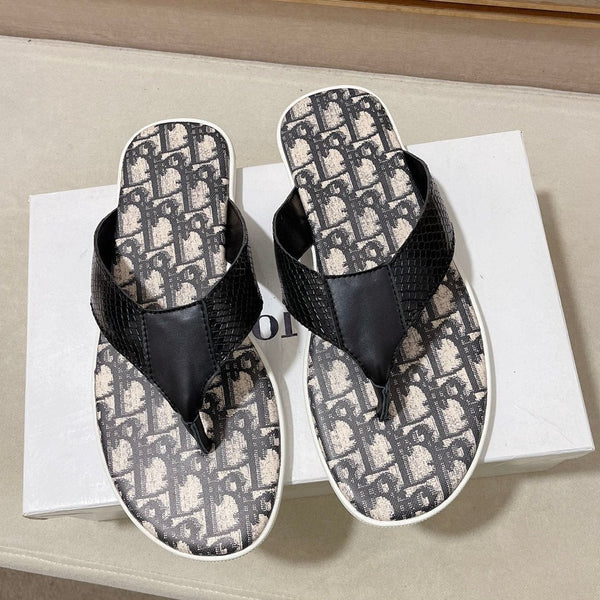 CD ALIAS THONG SNAKE MOTIF BLACK AND BEIGE CALFSKIN