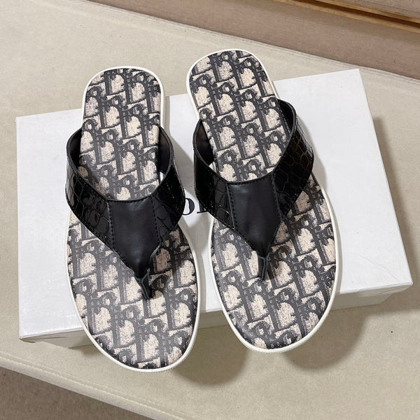 CD ALIAS THONG CROCODILE MOTIF BLACK AND BEIGE CALFSKIN