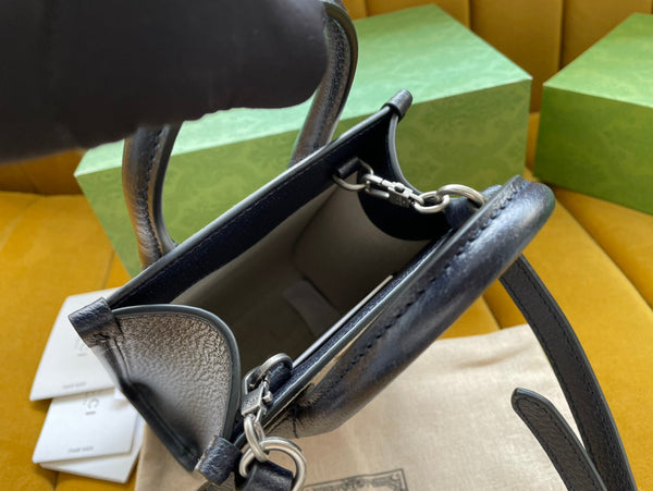 BORSA MINI TOTE 20 IN TELA BEIGE E PELLE DI VITELLO NERA