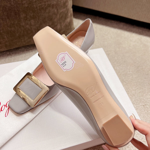 Belle Viv Buckle Square Pumps Grey Italian Imported Leather